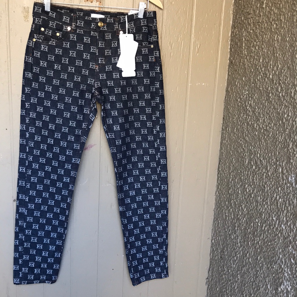 Escada Sport Monogram Tapered Medium Rise Boyfriend Jeans